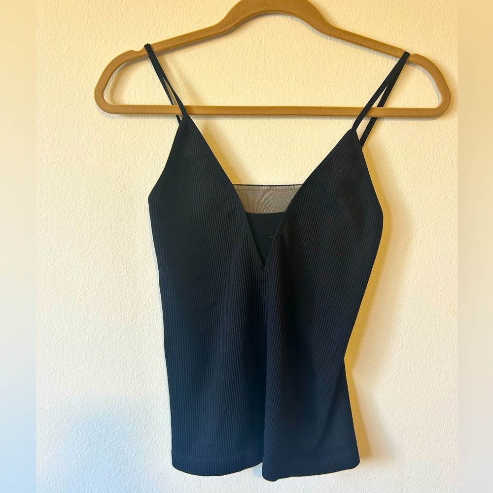 Free People Intimately Come Around Mesh Top Black Ribbed Cami